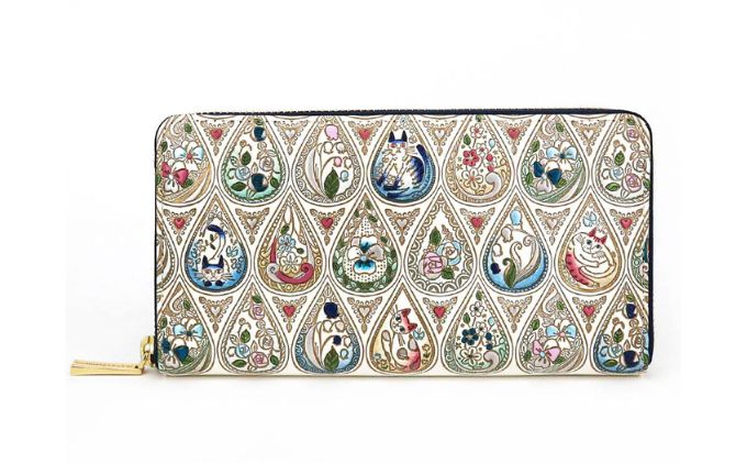 【ふるさと納税】財布 大容量 ぐるっとファスナーの長財布 花と猫 インディゴ 文庫屋大関 お財布 サイフ 長財布 ロングウォレット ウォレット ファスナー長財布 大容量財布 革製品 革小物 本革 日本製 東京 東京都 墨田区　お届け：発送可能時期より順次配送 サムネイル2