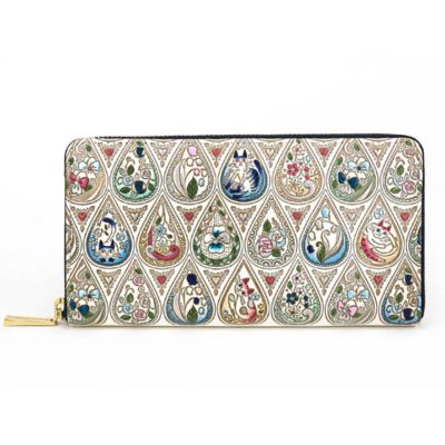 財布 大容量 ぐるっとファスナーの長財布 花と猫 インディゴ 文庫屋大関 お財布 サイフ 長財布 ロングウォレット ウォレット ファスナー長財布 大容量財布 革製品 革小物 本革 日本製 東京 東京都 墨田区　お届け：発送可能時期より順次配送