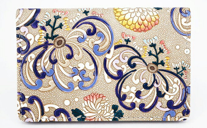 【ふるさと納税】パスケース 乱菊 青紫 文庫屋大関 名刺入れ カードホルダー 名刺ケース 名刺ホルダー カード入れ 定期入れ 定期ケース 雑貨 生活雑貨 小物 革小物 革製品 本革 日用品 民芸品 工芸品 東京 東京都 墨田区　お届け：発送可能時期より順次配送 サムネイル2