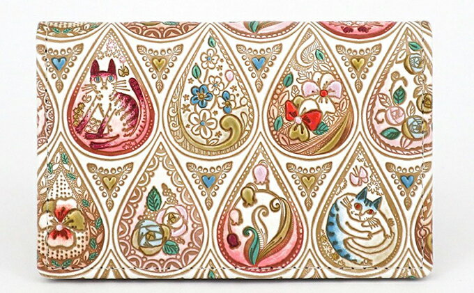 【ふるさと納税】パスケース 花と猫 ローズ 文庫屋大関 名刺入れ カードホルダー 名刺ケース 名刺ホルダー カード入れ 定期入れ 定期ケース 小物 革小物 革製品 革 民芸品 猫 猫グッズ 日本製 東京 東京都 墨田区　お届け：発送可能時期より順次配送 サムネイル2