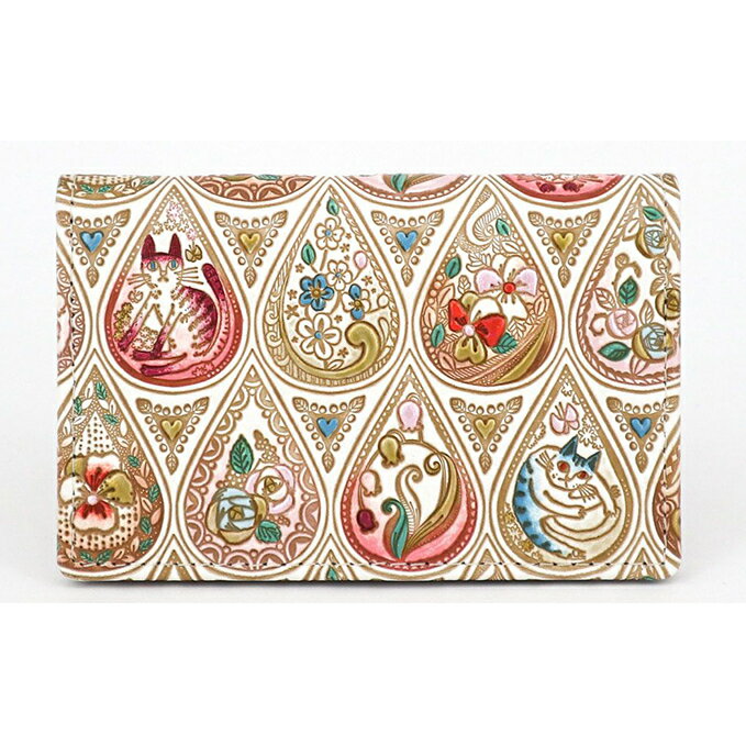 パスケース 花と猫 ローズ 文庫屋大関 名刺入れ カードホルダー 名刺ケース 名刺ホルダー カード入れ 定期入れ 定期ケース 小物 革小物 革製品 革 民芸品 猫 猫グッズ 日本製 東京 東京都 墨田区　お届け：発送可能時期より順次配送