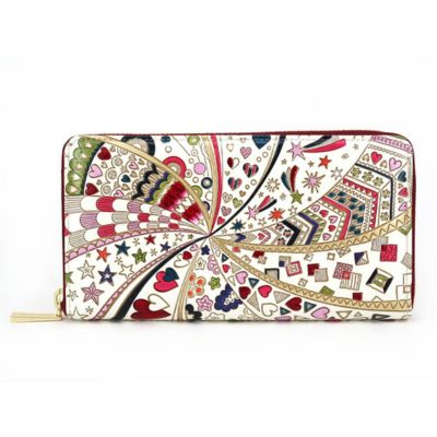 【文庫屋大関】 大容量　ぐるっとファスナーの長財布　グロッシーハート【皮革工芸品】 ファッション小物 民芸品 　お届け：発送可能時期より順次配送