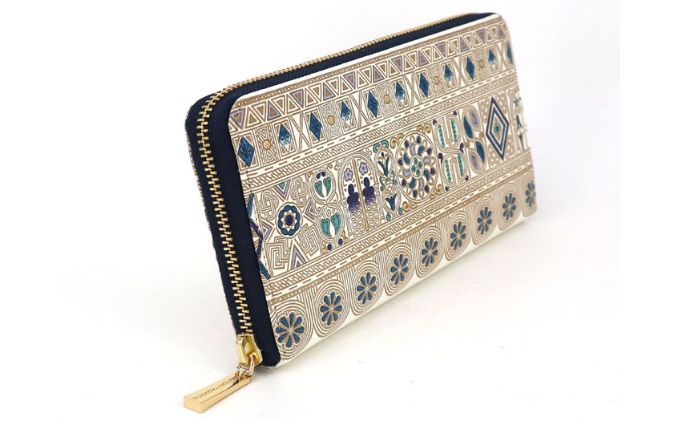 【ふるさと納税】【文庫屋大関】 大容量　ぐるっとファスナーの長財布　アポロン＜ブルー＞【皮革工芸品】 ファッション小物 民芸品 　お届け：発送可能時期より順次配送 サムネイル3