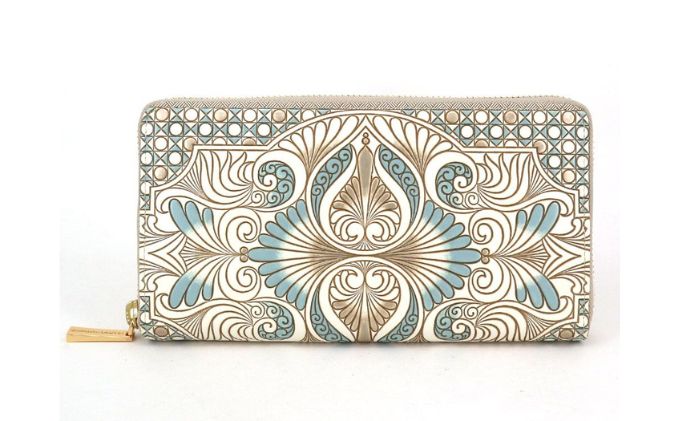 【ふるさと納税】【文庫屋大関】 大容量　ぐるっとファスナーの長財布　ロカイユ＜ブルーグレー＞【皮革工芸品】 ファッション小物 民芸品 　お届け：発送可能時期より順次配送 サムネイル2