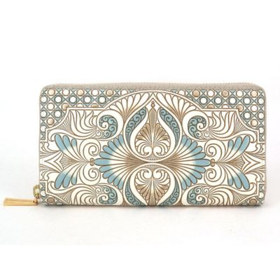 【文庫屋大関】 大容量　ぐるっとファスナーの長財布　ロカイユ＜ブルーグレー＞【皮革工芸品】 ファッション小物 民芸品 　お届け：発送可能時期より順次配送