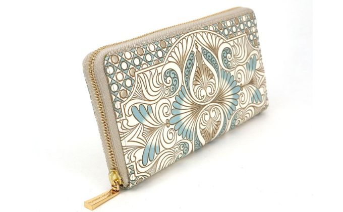 【ふるさと納税】【文庫屋大関】 大容量　ぐるっとファスナーの長財布　ロカイユ＜ブルーグレー＞【皮革工芸品】 ファッション小物 民芸品 　お届け：発送可能時期より順次配送 サムネイル3