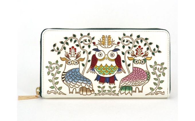 【ふるさと納税】【文庫屋大関】 大容量　ぐるっとファスナーの長財布　ふくろう【皮革工芸品】 ファッション小物 民芸品 　お届け：発送可能時期より順次配送 サムネイル2