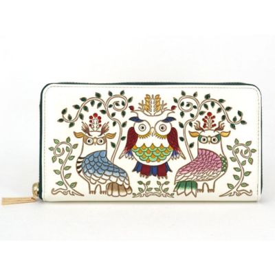 【文庫屋大関】 大容量　ぐるっとファスナーの長財布　ふくろう【皮革工芸品】 ファッション小物 民芸品 　お届け：発送可能時期より順次配送