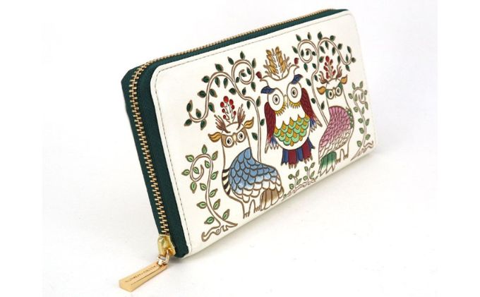 【ふるさと納税】【文庫屋大関】 大容量　ぐるっとファスナーの長財布　ふくろう【皮革工芸品】 ファッション小物 民芸品 　お届け：発送可能時期より順次配送 サムネイル3