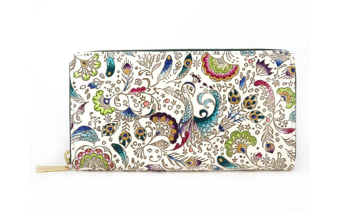 【ふるさと納税】【文庫屋大関】 大容量　ぐるっとファスナーの長財布　孔雀【皮革工芸品】 ファッション小物 民芸品 　お届け：発送可能時期より順次配送 サムネイル2