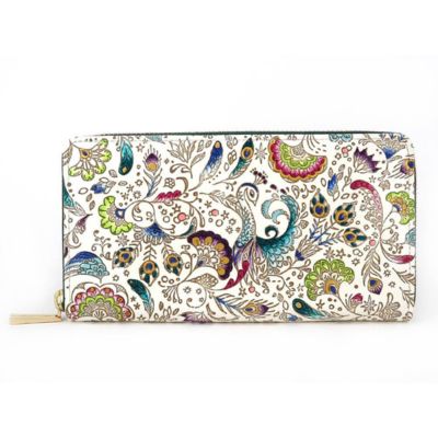 【文庫屋大関】 大容量　ぐるっとファスナーの長財布　孔雀【皮革工芸品】 ファッション小物 民芸品 　お届け：発送可能時期より順次配送