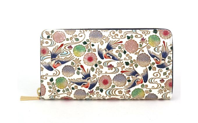 【ふるさと納税】【文庫屋大関】 大容量　ぐるっとファスナーの長財布　花鳥【皮革工芸品】 ファッション小物 民芸品 　お届け：発送可能時期より順次配送 サムネイル2