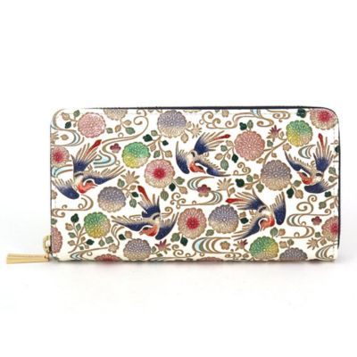 【文庫屋大関】 大容量　ぐるっとファスナーの長財布　花鳥【皮革工芸品】 ファッション小物 民芸品 　お届け：発送可能時期より順次配送
