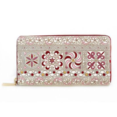 【文庫屋大関】 大容量　ぐるっとファスナーの長財布　錦紗＜ピンク＞【皮革工芸品】 ファッション小物 民芸品 　お届け：発送可能時期より順次配送