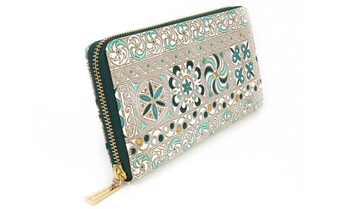 【ふるさと納税】【文庫屋大関】 大容量　ぐるっとファスナーの長財布　錦紗＜緑＞【皮革工芸品】 ファッション小物 民芸品 　お届け：発送可能時期より順次配送 サムネイル3