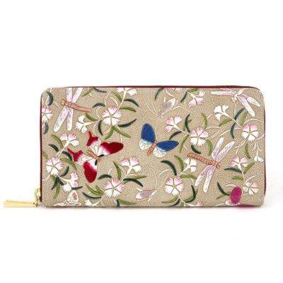 【文庫屋大関】 大容量　ぐるっとファスナーの長財布　撫子【皮革工芸品】 ファッション小物 民芸品 　お届け：発送可能時期より順次配送