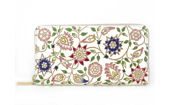 【ふるさと納税】【文庫屋大関】 大容量　ぐるっとファスナーの長財布　花更紗【皮革工芸品】 ファッション小物 民芸品 　お届け：発送可能時期より順次配送 サムネイル2