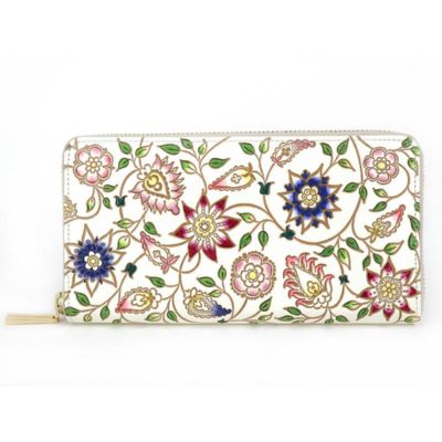 【文庫屋大関】 大容量　ぐるっとファスナーの長財布　花更紗【皮革工芸品】 ファッション小物 民芸品 　お届け：発送可能時期より順次配送