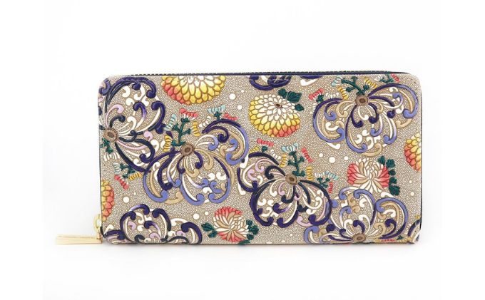 【ふるさと納税】【文庫屋大関】 大容量　ぐるっとファスナーの長財布　乱菊＜青紫＞【皮革工芸品】 ファッション小物 民芸品 　お届け：発送可能時期より順次配送 サムネイル2
