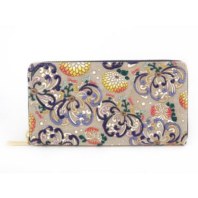 【文庫屋大関】 大容量　ぐるっとファスナーの長財布　乱菊＜青紫＞【皮革工芸品】 ファッション小物 民芸品 　お届け：発送可能時期より順次配送
