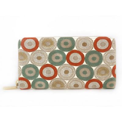 【文庫屋大関】 大容量　ぐるっとファスナーの長財布　笠菊＜若草＞【皮革工芸品】 ファッション小物 民芸品 　お届け：発送可能時期より順次配送