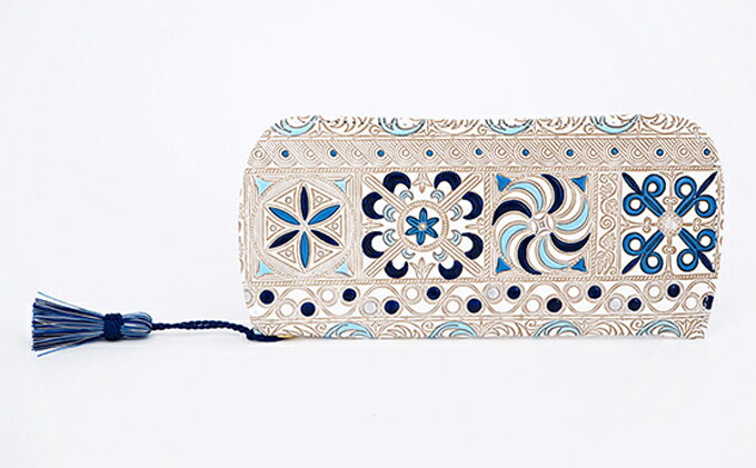 【ふるさと納税】【文庫屋大関】メガネケース　錦紗＜青＞【皮革工芸品】 ファッション小物 民芸品 　お届け：発送可能時期より順次配送 サムネイル2