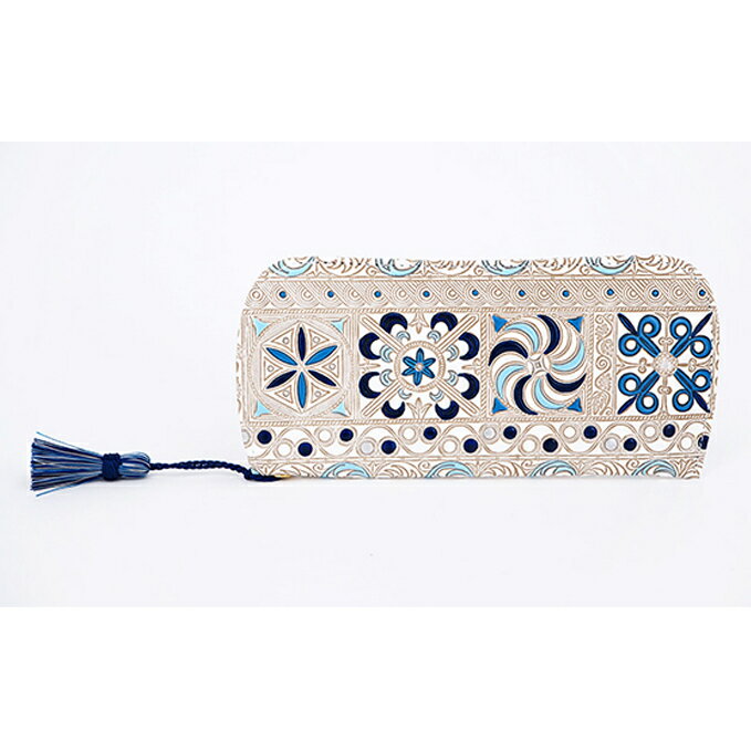 【文庫屋大関】メガネケース　錦紗＜青＞【皮革工芸品】 ファッション小物 民芸品 　お届け：発送可能時期より順次配送