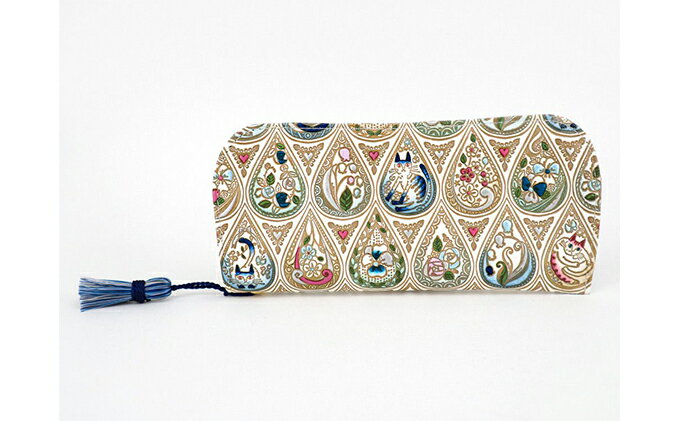 【ふるさと納税】【文庫屋大関】メガネケース　花と猫＜インディゴ＞【皮革工芸品】 ファッション小物 民芸品 　お届け：発送可能時期より順次配送 サムネイル2