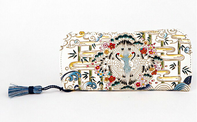 【ふるさと納税】メガネケース むかい鶴 文庫屋大関 メガネ ケース メガネ入れ 本革 牛革 革 皮革 軽量 スリム コンパクト 収納 工芸品 工芸 雑貨 和柄 和 和風 日本製 民芸品 ファッション小物 縁起物 眼鏡ケース 東京 墨田区　お届け：発送可能時期より順次配送 サムネイル2