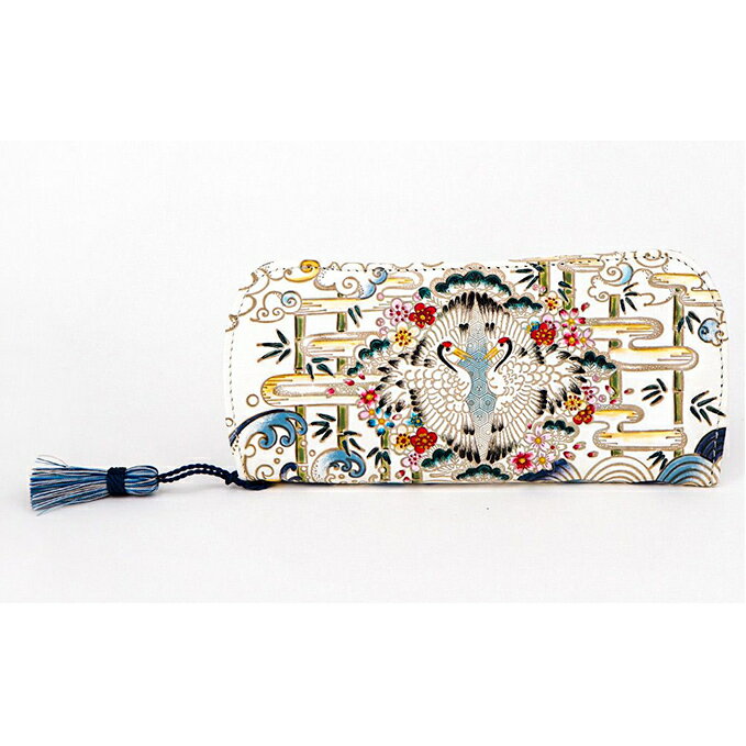 メガネケース むかい鶴 文庫屋大関 メガネ ケース メガネ入れ 本革 牛革 革 皮革 軽量 スリム コンパクト 収納 工芸品 工芸 雑貨 和柄 和 和風 日本製 民芸品 ファッション小物 縁起物 眼鏡ケース 東京 墨田区　お届け：発送可能時期より順次配送