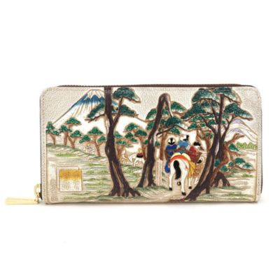 【文庫屋大関】大容量　ぐるっとファスナーの長財布　浮世絵　吉原【皮革工芸品】 ファッション 小物 仕切り カードポケット ロングポケット 　お届け：発送可能時期より順次配送