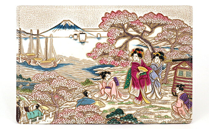 【ふるさと納税】【文庫屋大関】パーソナルホルダー　浮世絵　御殿山【皮革工芸品】 ファッション 小物 シンプル パスポートケース 病院セット 型押し 大関卯三郎 牛革 　お届け：発送可能時期より順次配送 サムネイル2