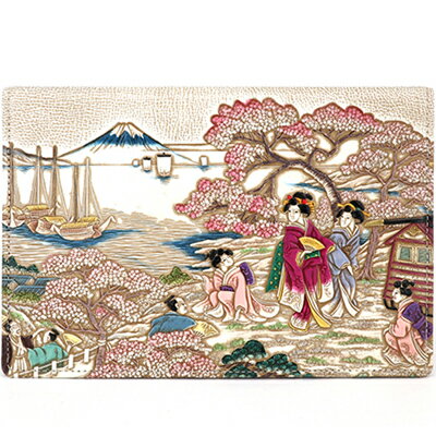 【文庫屋大関】パーソナルホルダー　浮世絵　御殿山【皮革工芸品】 ファッション 小物 シンプル パスポートケース 病院セット 型押し 大関卯三郎 牛革 　お届け：発送可能時期より順次配送