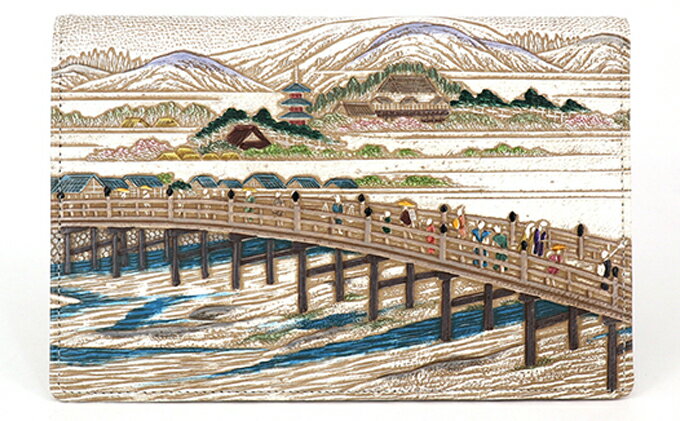 【ふるさと納税】【文庫屋大関】パーソナルホルダー　浮世絵　三条大橋【皮革工芸品】 ファッション 小物 シンプル パスポートケース 病院セット 型押し 大関卯三郎 牛革 　お届け：発送可能時期より順次配送 サムネイル2
