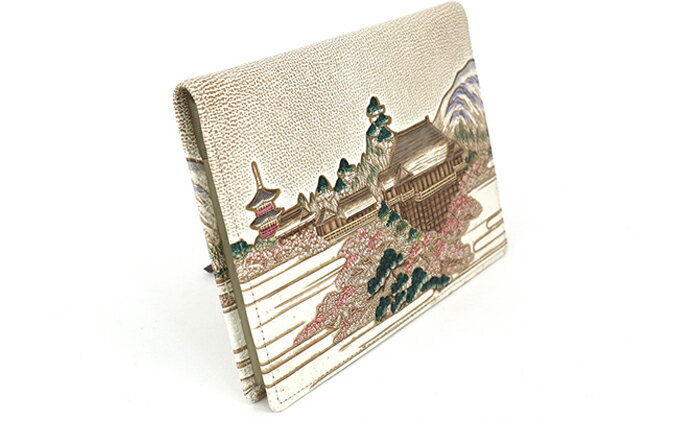 【ふるさと納税】【文庫屋大関】パーソナルホルダー　浮世絵　清水寺【皮革工芸品】 ファッション 小物 シンプル パスポートケース 病院セット 型押し 大関卯三郎 牛革 　お届け：発送可能時期より順次配送 サムネイル3