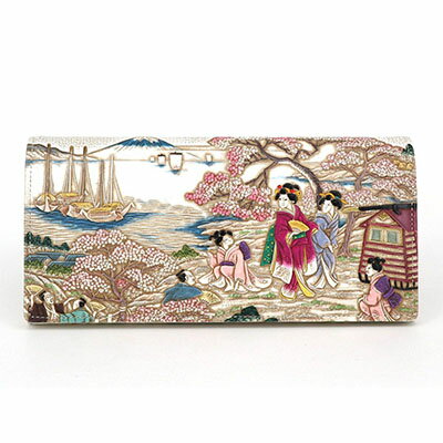 【文庫屋大関】スッキリ大人の財布　束入れ　浮世絵　御殿山【皮革工芸品】 ファッション小物 手作業 手塗 　お届け：発送可能時期より順次配送