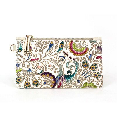 【文庫屋大関】すっきりカードケース　孔雀【皮革工芸品】 ファッション小物 雑貨 フラグメントケース 小銭入れ付き 収納 スマート 日本製 動物 鳥 クジャク 　お届け：発送可能時期より順次配送