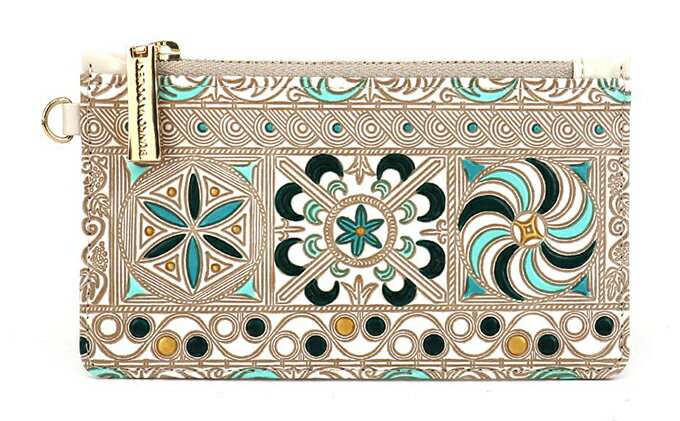 【ふるさと納税】すっきり カードケース 錦紗 緑 文庫屋大関 パスケース 小銭入れ フラグメントケース カード 収納 ケース 本革 牛革 革 皮革 スリム コンパクト 工芸品 工芸 雑貨 おしゃれ チェーン ファスナー 日本製 東京　お届け：発送可能時期より順次配送 サムネイル2