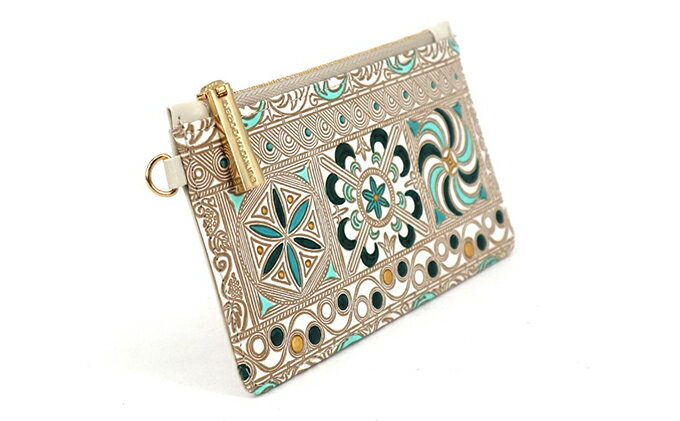 【ふるさと納税】すっきり カードケース 錦紗 緑 文庫屋大関 パスケース 小銭入れ フラグメントケース カード 収納 ケース 本革 牛革 革 皮革 スリム コンパクト 工芸品 工芸 雑貨 おしゃれ チェーン ファスナー 日本製 東京　お届け：発送可能時期より順次配送 サムネイル3