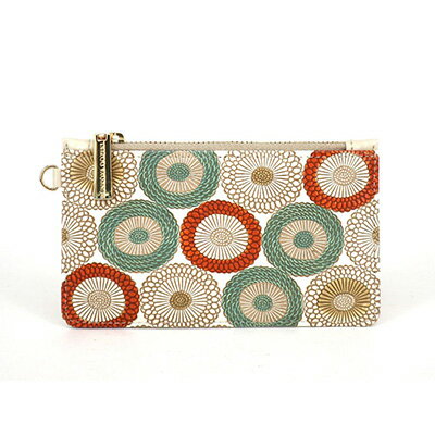 【文庫屋大関】すっきりカードケース　笠菊＜若草＞【皮革工芸品】 ファッション小物 雑貨 フラグメントケース 小銭入れ付き 収納 スマート 日本製 花柄 キク 　お届け：発送可能時期より順次配送