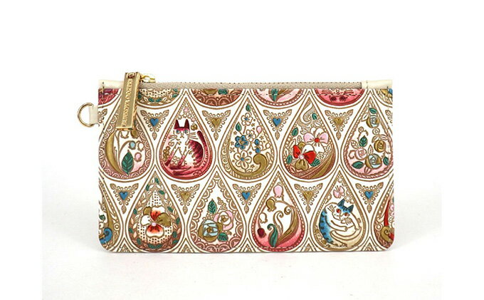 【ふるさと納税】【文庫屋大関】すっきりカードケース　花と猫＜ローズ＞【皮革工芸品】 ファッション小物 雑貨 フラグメントケース 小銭入れ付き 収納 スマート 日本製 花柄 ねこ ネコ 　お届け：発送可能時期より順次配送 サムネイル2