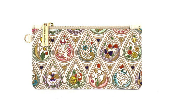 【ふるさと納税】すっきり カードケース 花と猫ミックス 文庫屋大関 パスケース 小銭入れ フラグメントケース カード ケース 本革 牛革 革 皮革 スリム コンパクト 工芸品 工芸 雑貨 猫 グッズ チェーン ファスナー 日本製 東京　お届け：発送可能時期より順次配送 サムネイル2