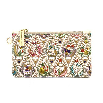 すっきり カードケース 花と猫ミックス 文庫屋大関 パスケース 小銭入れ フラグメントケース カード ケース 本革 牛革 革 皮革 スリム コンパクト 工芸品 工芸 雑貨 猫 グッズ チェーン ファスナー 日本製 東京　お届け：発送可能時期より順次配送