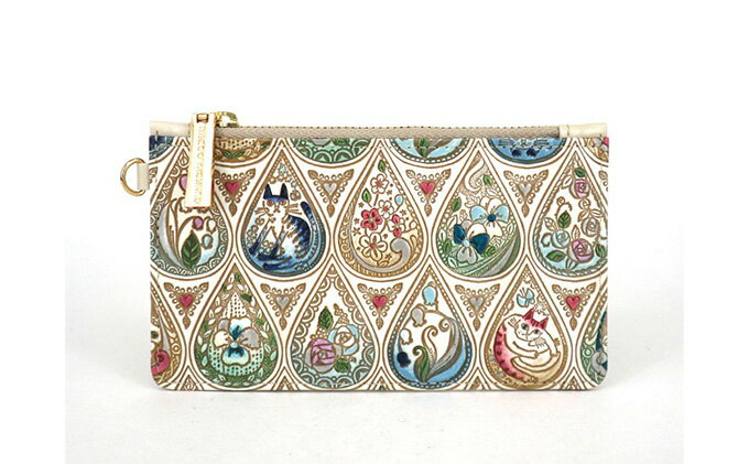 【ふるさと納税】【文庫屋大関】すっきりカードケース　花と猫＜インディゴ＞【皮革工芸品】 ファッション小物 雑貨 フラグメントケース 小銭入れ付き 収納 スマート 日本製 花柄 ねこ ネコ 　お届け：発送可能時期より順次配送 サムネイル2