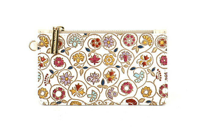 【ふるさと納税】【文庫屋大関】すっきりカードケース　金唐小花【皮革工芸品】 ファッション小物 雑貨 フラグメントケース 小銭入れ付き 収納 スマート 日本製 花柄 　お届け：発送可能時期より順次配送 サムネイル2