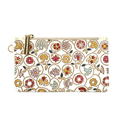 【文庫屋大関】すっきりカードケース　金唐小花【皮革工芸品】 ファッション小物 雑貨 フラグメントケース 小銭入れ付き 収納 スマート 日本製 花柄 　お届け：発送可能時期より順次配送