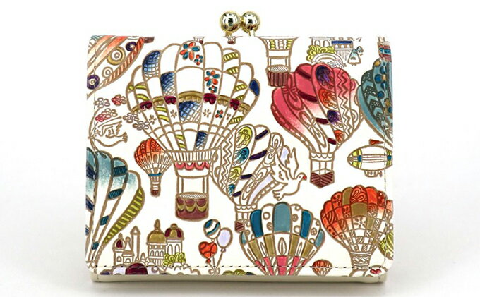 【ふるさと納税】【文庫屋大関】三つ折りミニ財布　気球【皮革工芸品】 ファッション 小物 民芸品 お札 カード 小銭 手のひらサイズ コンパクト 大人かわいい 牛革 手作り 国産 　お届け：発送可能時期より順次配送 サムネイル2