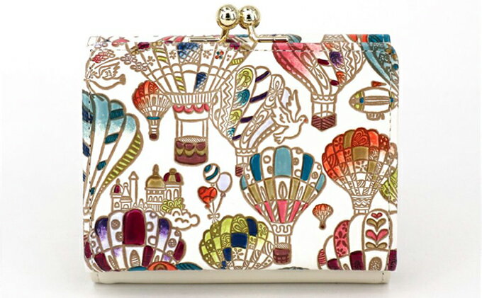 【ふるさと納税】【文庫屋大関】三つ折りミニ財布　気球【皮革工芸品】 ファッション 小物 民芸品 お札 カード 小銭 手のひらサイズ コンパクト 大人かわいい 牛革 手作り 国産 　お届け：発送可能時期より順次配送 サムネイル3