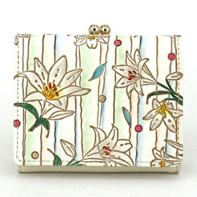 【文庫屋大関】三つ折りミニ財布　ホワイトリリー【皮革工芸品】 ファッション 小物 民芸品 お札 カード 小銭 手のひらサイズ コンパクト 大人かわいい 牛革 手作り 国産 　お届け：発送可能時期より順次配送