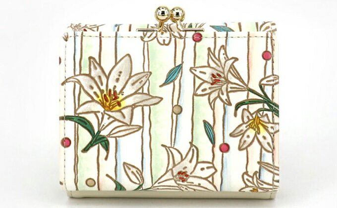 【ふるさと納税】【文庫屋大関】三つ折りミニ財布　ホワイトリリー【皮革工芸品】 ファッション 小物 民芸品 お札 カード 小銭 手のひらサイズ コンパクト 大人かわいい 牛革 手作り 国産 　お届け：発送可能時期より順次配送 サムネイル3